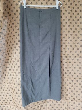 Divided Grey Pencil Skirt with Front Slit